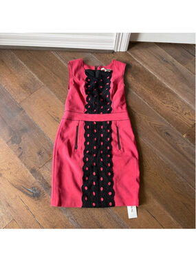 Tracy Reese Red & Black Colorblock Mini Dress Size 8 Sleeveless Office